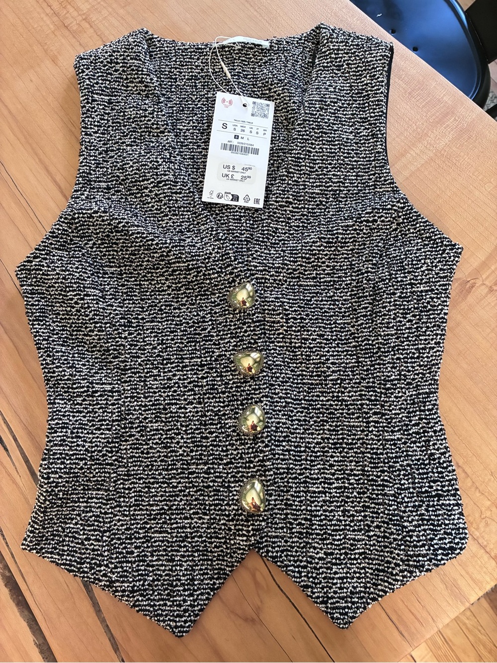 Zara Black & White Tweed Wide-Leg Pants with Matching Vest - Picture 2 of 4